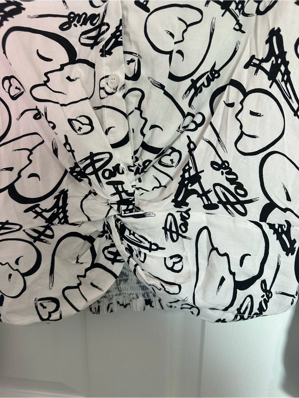 Graphic Paris Print White Button-Down Shirt